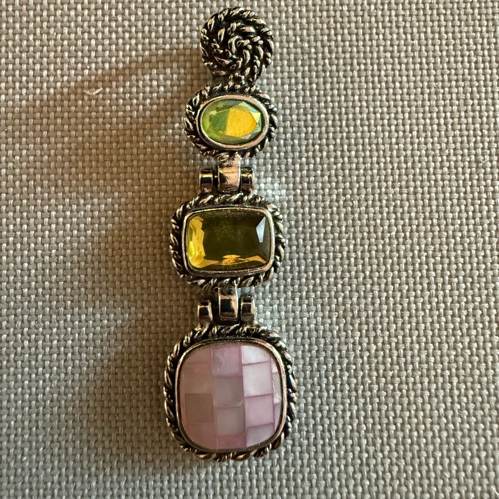 Lia Sophia Silver and Pink Necklace with Vintage Charm Slide/pendant